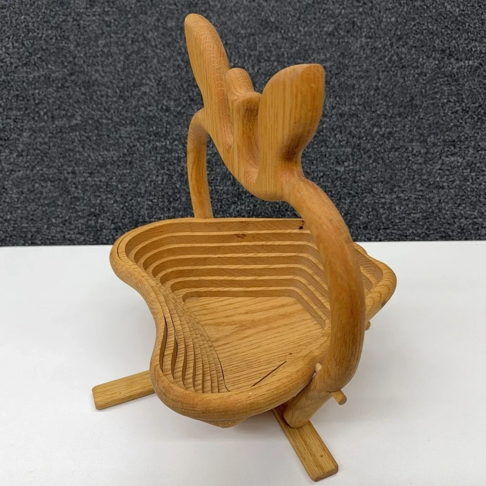 Collapsible Wooden Apple Fruit Bowl Basket Stand‎ Handle Rustic Farmhouse Decor